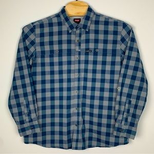 Wrangler Men’s XL Outdoor Series Long Sleeve Button Up Shirt Blue Plaid Fishing